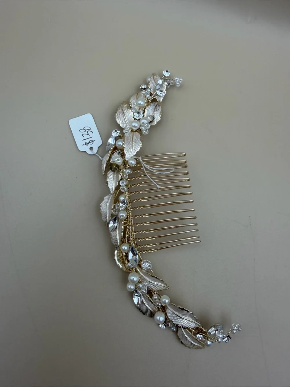 Gold Pearl & Crystal Bridal Leaf Hair Comb